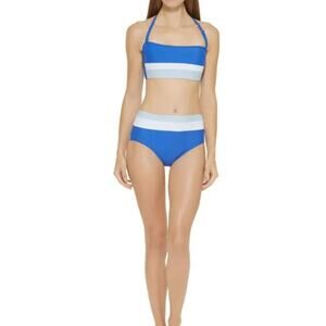 DKNY Bandeau Blue Swim Top & High-waist Bikini Set Large / XL NWT